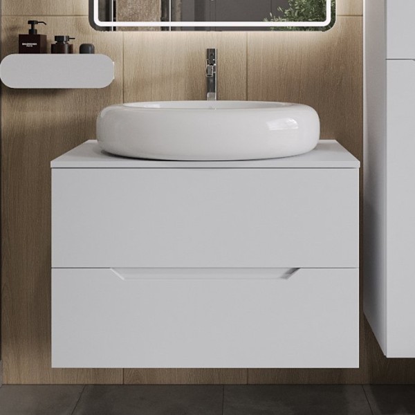 Тумба с раковиной Orange Line 80 подвесная, 2 ящика, матовая белая с раковиной B08-640w