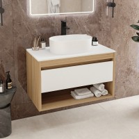 Тумба с раковиной Teymi Ritta 85 дуб эврика, матовая белая, раковина Iva 46