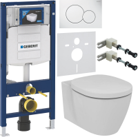 Комплект Унитаз подвесной Ideal Standard Connect AquaBlade E047901 + Крышка + Инсталляция Geberit Duofix UP 320 111.300.00.5 + Кнопка Sigma 01 115.770.11.5 белая + Крепления 111.815.00.1 к стене + Звукоизоляция