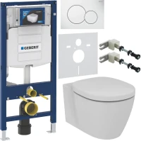 Комплект Унитаз подвесной Ideal Standard Connect AquaBlade E047901 + Крышка + Инсталляция Geberit Duofix UP 320 111.300.00.5 + Кнопка Sigma 01 115.770.11.5 белая + Крепления 111.815.00.1 к стене + Звукоизоляция