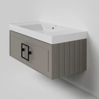 Тумба под раковину La Fenice CUBO Cappuccino бежевая матовая 100 см Черная ручка