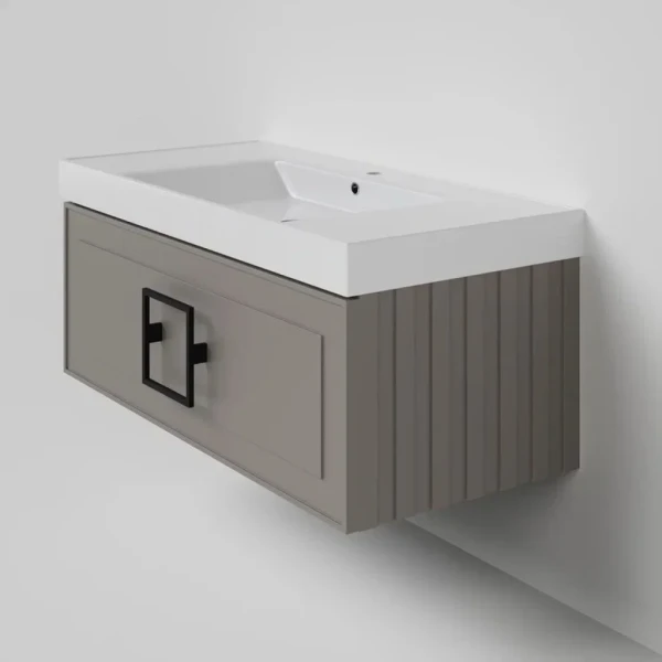 Тумба под раковину La Fenice CUBO Cappuccino бежевая матовая 100 см Черная ручка