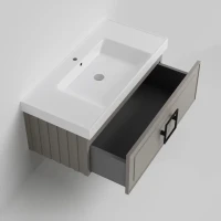 Тумба под раковину La Fenice CUBO Cappuccino бежевая матовая 100 см Черная ручка