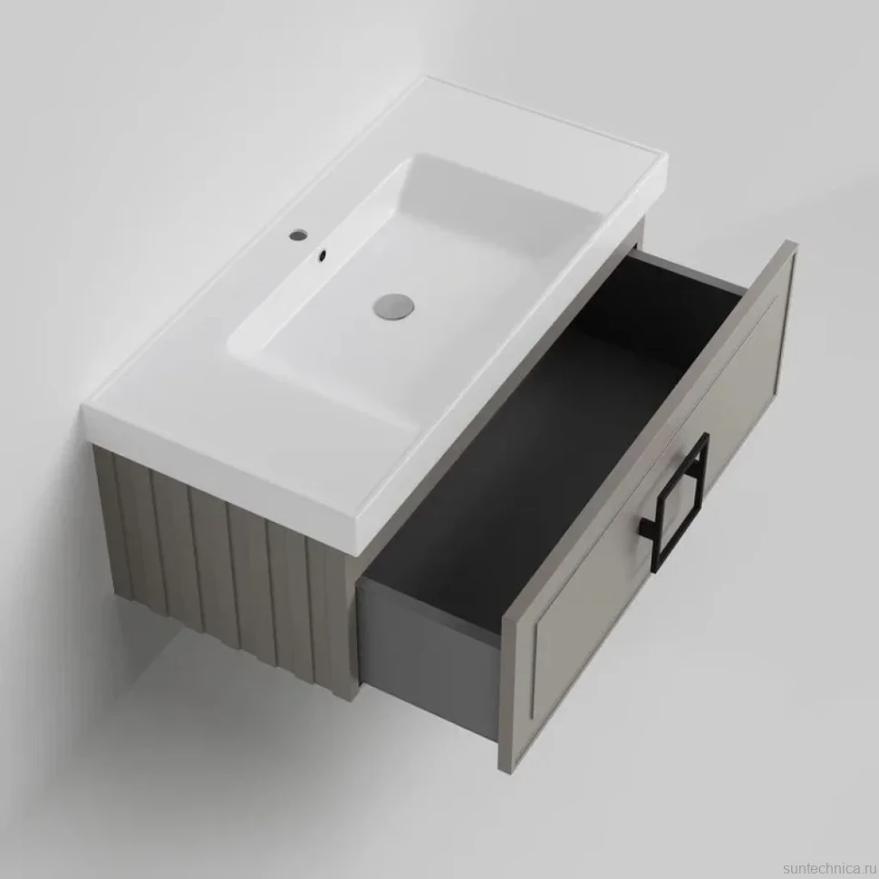 Тумба под раковину La Fenice CUBO Cappuccino бежевая матовая 100 см Черная ручка
