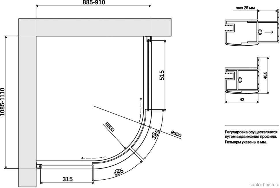 Душевой уголок Vegas Glass ZS-F Tur Novo h1900 110*90 08 10 профиль глянцевый хром, стекло сатин