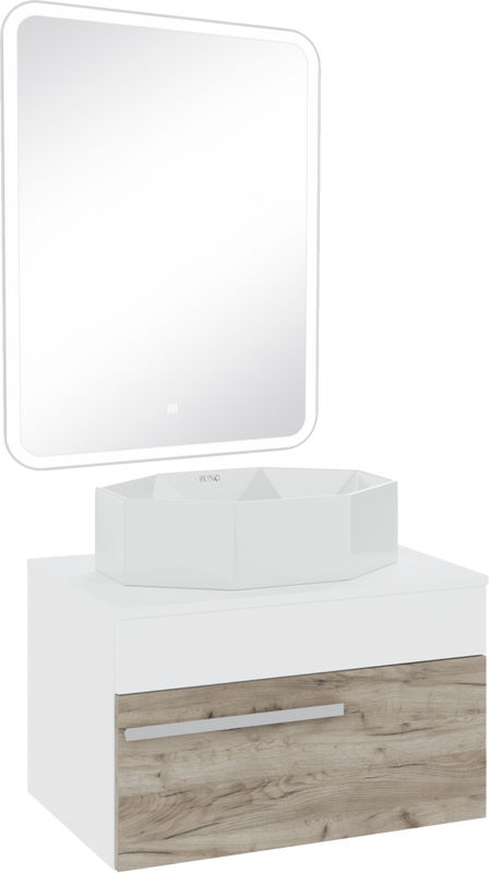 Мебель для ванной комнаты Runo Вудлайн 65 крафтовый дуб, раковина Cristallo 50