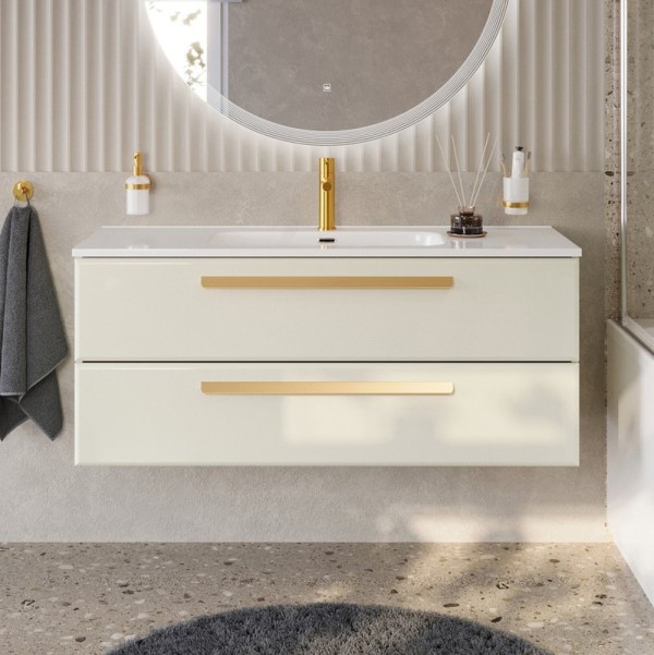 Тумба с раковиной Cezares Eco Cer-N 120 брашированная альпака, раковина Duet 120, ручки сатиновое золото