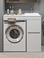 Тумба с раковиной Alavann Cosmetic 100 L/R под стиральную машину, напольная, глянцевая белая