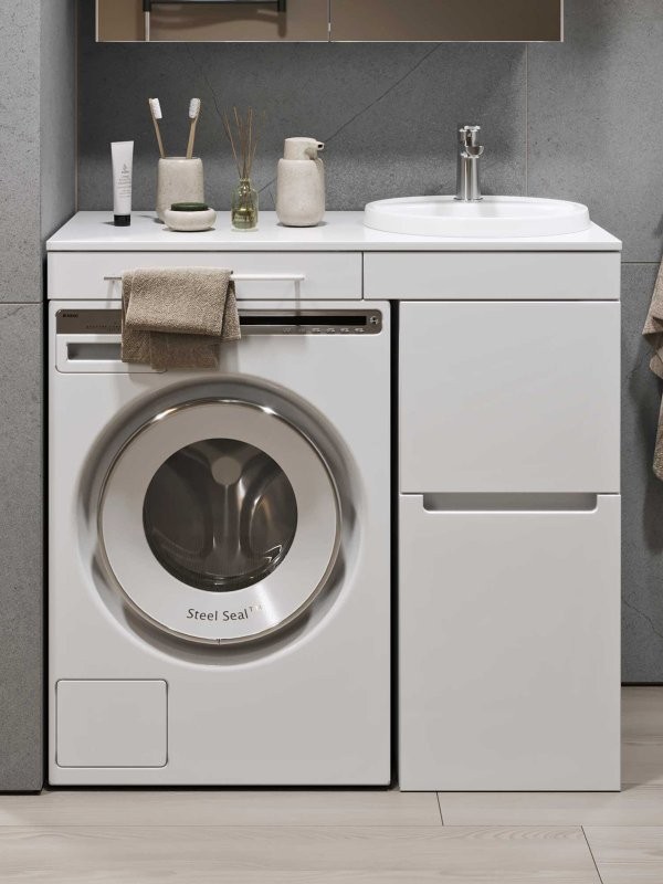 Тумба с раковиной Alavann Cosmetic 100 L/R под стиральную машину, напольная, глянцевая белая