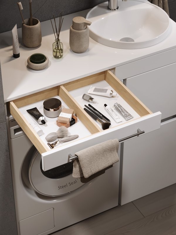 Тумба с раковиной Alavann Cosmetic 100 L/R под стиральную машину, напольная, глянцевая белая