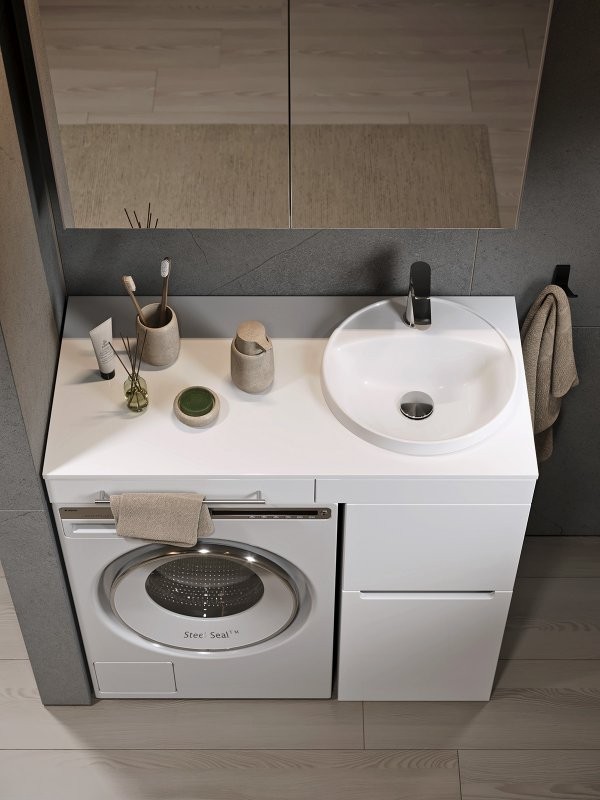 Тумба с раковиной Alavann Cosmetic 100 L/R под стиральную машину, напольная, глянцевая белая