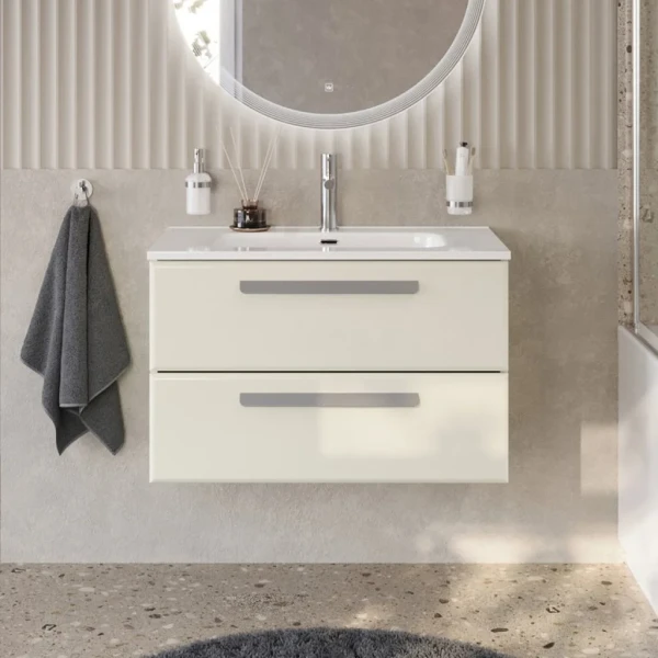 Тумба с раковиной Cezares Eco Cer-N 80 брашированная альпака, раковина Duet 80, ручки серые