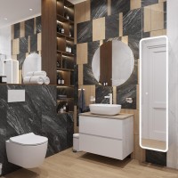Мебель для ванной комнаты STWORKI Колдинг 80 белая, с раковиной Moduo 50 Square, столешница орех матовый