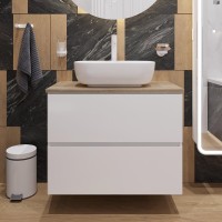 Мебель для ванной комнаты STWORKI Колдинг 80 белая, с раковиной Moduo 50 Square, столешница орех матовый