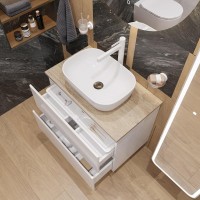 Мебель для ванной комнаты STWORKI Колдинг 80 белая, с раковиной Moduo 50 Square, столешница орех матовый
