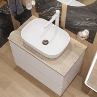 Мебель для ванной комнаты STWORKI Колдинг 80 белая, с раковиной Moduo 50 Square, столешница орех матовый