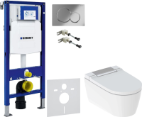 Комплект Умный унитаз Geberit AquaClean Sela 146.224.21.1 вставка глянцевый хром + Крепления Duofix 111.815.00.1 к стене + Звукоизоляция + Инсталляция UP 320 111.300.00.5 + Кнопка Sigma 01 115.770.21.5 хром