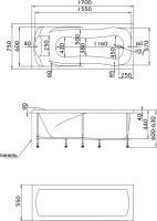 Акриловая ванна 1MarKa Calypso 170x75 см, пристенная, белая, с каркасом