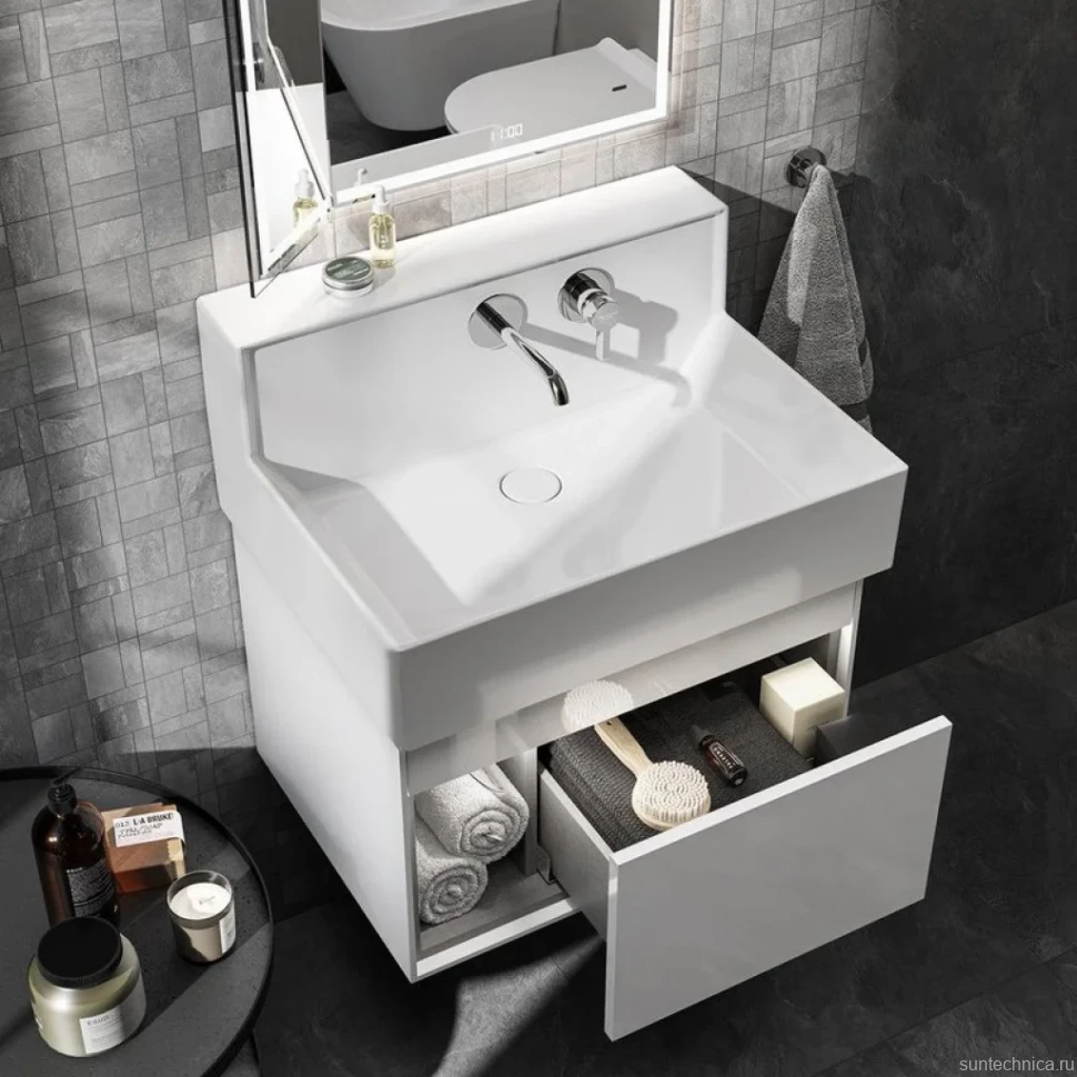 Мебельная раковина KERAMA MARAZZI Logica M 65, cо встроенным смесителем, С ВНУТРЕННЕЙ ЧАСТЬЮ
