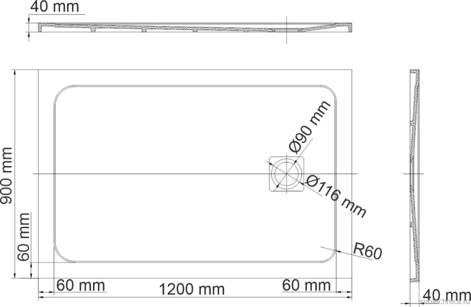 Поддон для душа Wasserkraft Neime 19T07 120x90
