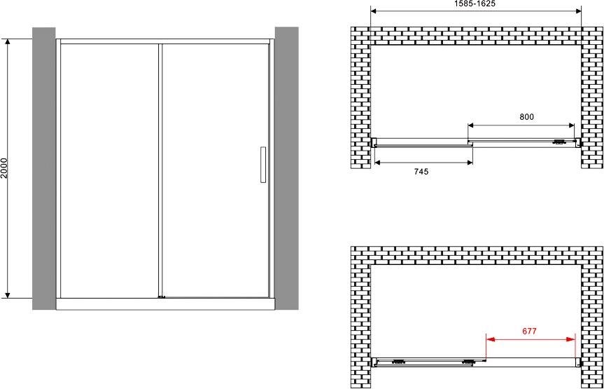 Душевая дверь в нишу Abber Komfort AG93160 160 см, профиль хром, стекло прозрачное