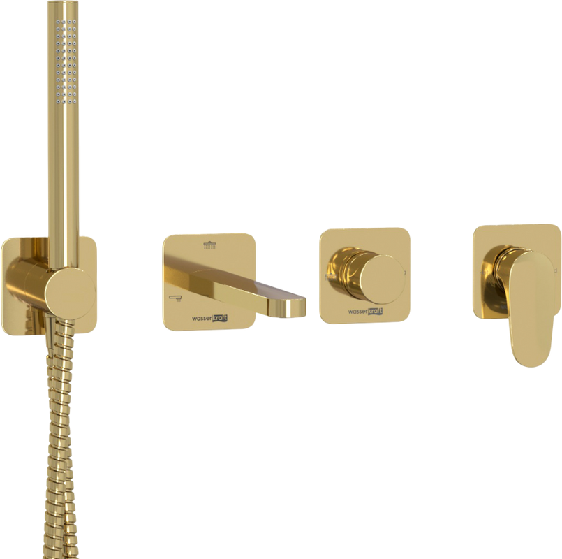 Встраиваемый смеситель для душа и ванны Wasserkraft Neckar A2151.277.279.280.197.281 С ВНУТРЕННЕЙ ЧАСТЬЮ, золото