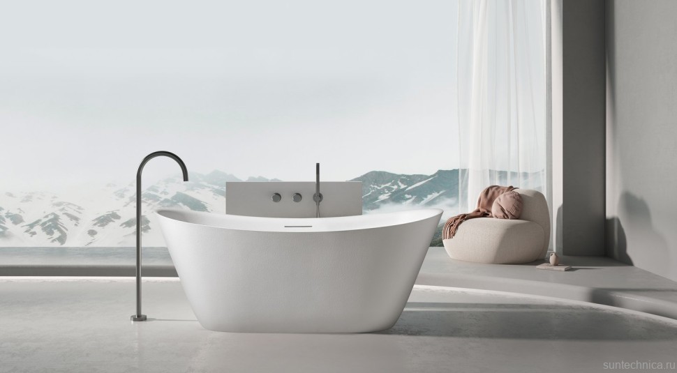 Ванна из искусственного камня AltroBagno Fiorina 090216 170x75 см, отдельностоящая, матовая белая, овальная, на ножках, с донным клапаном