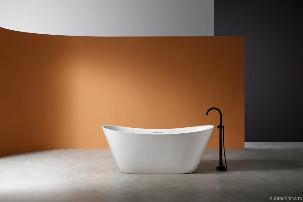 Ванна из искусственного камня AltroBagno Fiorina 090216 170x75 см, отдельностоящая, матовая белая, овальная, на ножках, с донным клапаном