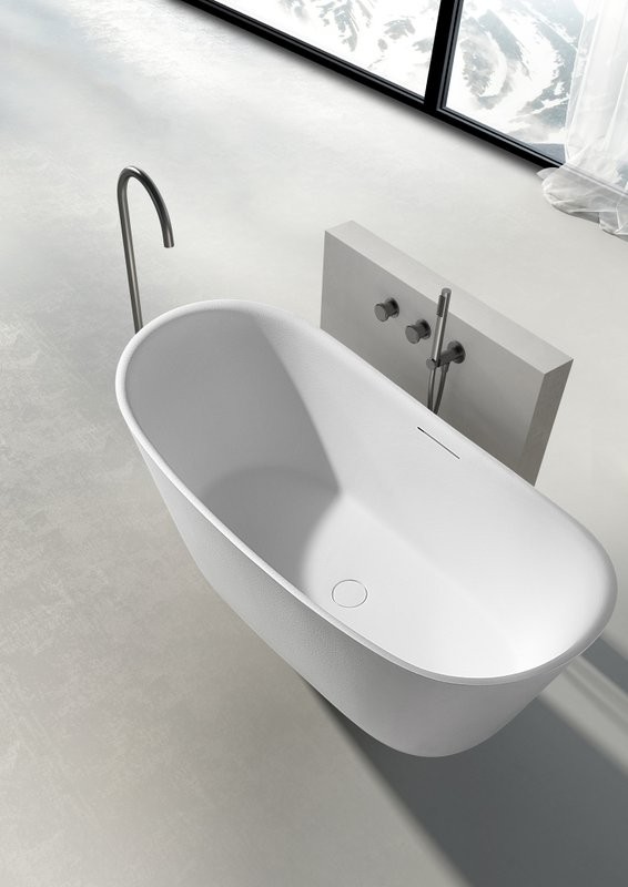 Ванна из искусственного камня AltroBagno Fiorina 090216 170x75 см, отдельностоящая, матовая белая, овальная, на ножках, с донным клапаном