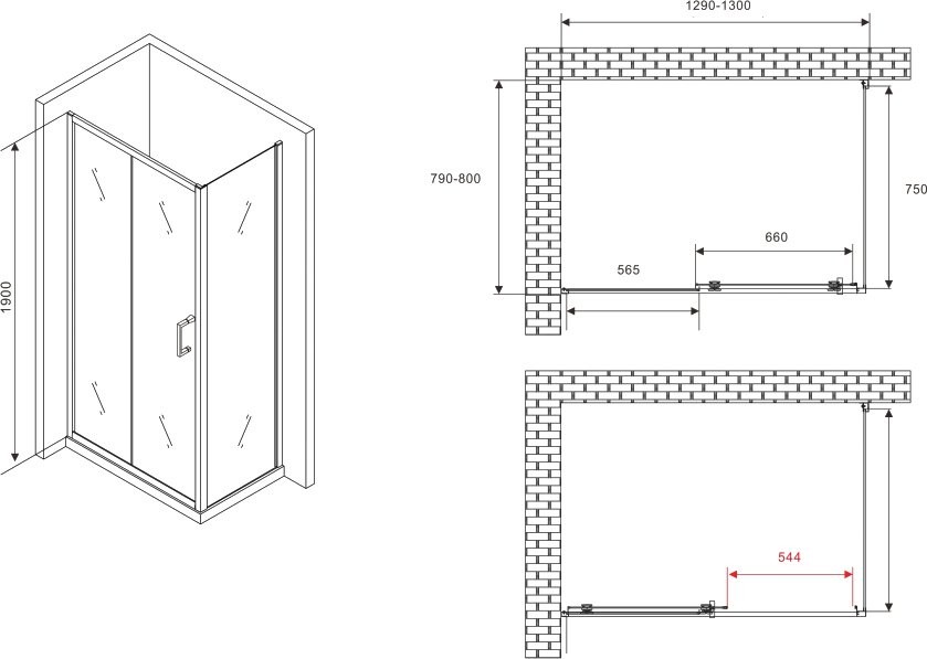 Душевой уголок Abber Schwarzer Diamant AG30130B5-S80B5 130х80, профиль черный, стекло прозрачное