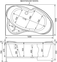 Акриловая ванна Aquanet Capri 00205387 R 170x110 см, угловая, правая, пристенная, белая, асимметричная, с каркасом, с сиденьем