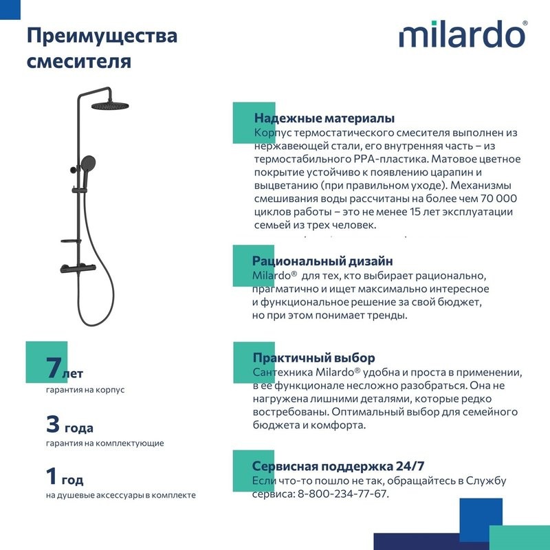 Душевая стойка Milardo Ideal Spa ILSBLTHM89 черный матовый