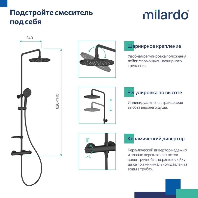 Душевая стойка Milardo Ideal Spa ILSBLTHM89 черный матовый