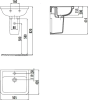 Раковина Creavit Key 51 глянцевая белая, прямоугольная, с полупьедесталом