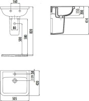Раковина Creavit Key 51 глянцевая белая, прямоугольная, с полупьедесталом