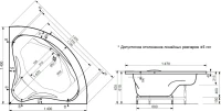 Ванна из искусственного камня Эстет Аврора 140x140 см, угловая, правая, пристенная, четверть круга, на ножках