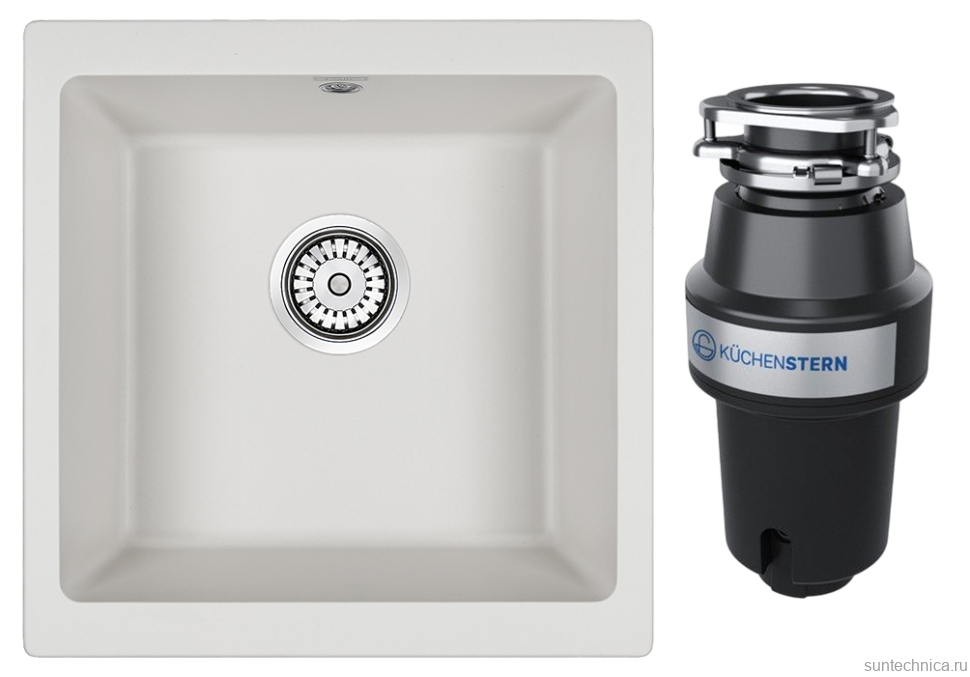 Комплект Мойка Paulmark Brilon PM104546-WH белый + Измельчитель KUCHENSTERN Muhle