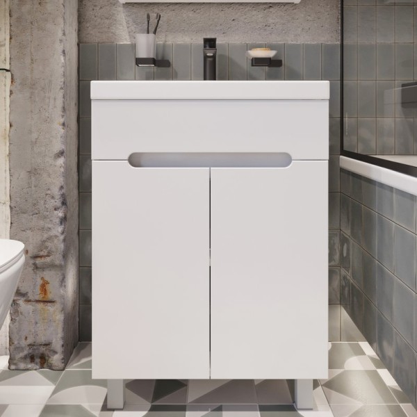 Тумба с раковиной DIWO Коломна 60 напольная, глянцевая белая