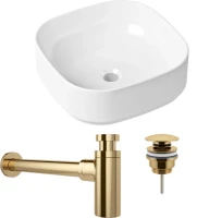 Комплект Накладная раковина Lavinia Boho Bathroom Sink Slim 33311006 + Донный клапан Wellsee Drainage System 182141000 золото + Сифон 182106000 золото