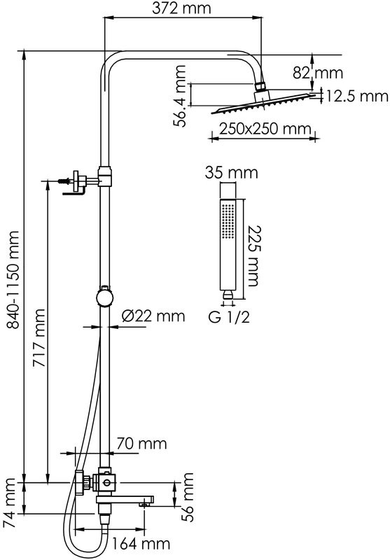 Душевая стойка Wasserkraft Abens 2000 A299.255.218.BM Thermo с термостатом, черная