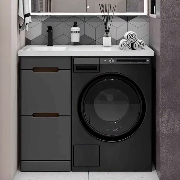 Тумба с раковиной SanStar Darko 100 L под стиральную машину дуб вотан, графит софт, раковина Даллас