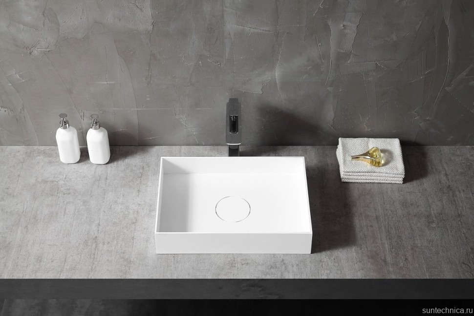 Накладная раковина Abber Stein AS2621 50 матовая белая, прямоугольная, искусственный камень