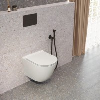 Комплект Унитаз подвесной KERAMA MARAZZI Sfera SF.wc.02 безободковый, с микролифтом, глянцевый белый + Инсталляция + Кнопка FPS.A.BLK.M черный мат