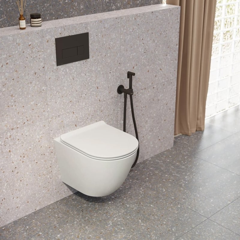 Комплект Унитаз подвесной KERAMA MARAZZI Sfera SF.wc.02 безободковый, с микролифтом, глянцевый белый + Инсталляция + Кнопка FPS.A.BLK.M черный мат