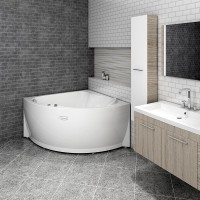 Акриловая ванна Radomir Vannesa Massage Альтея классик 125x125 см, угловая, пристенная, с гидромассажем, белая, четверть круга, с каркасом, с экраном, со сливом-переливом
