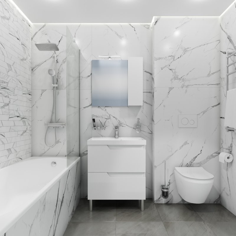 Мебель для ванной комнаты СаНта Антарес 70 напольная, 2 ящика, белый глянец