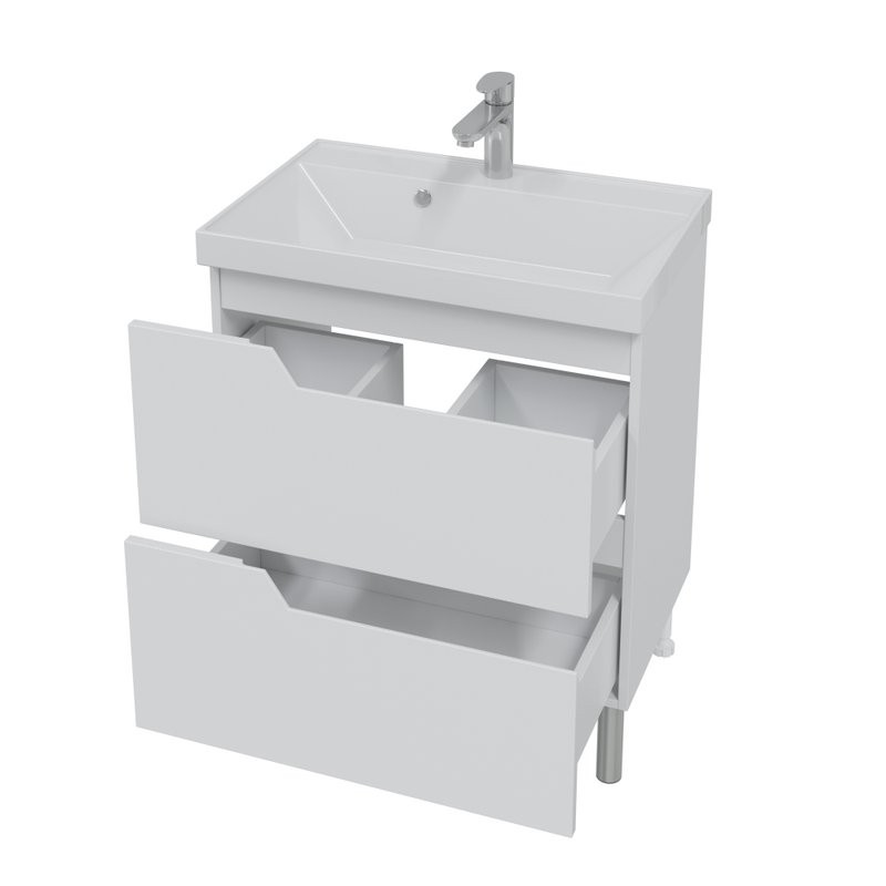 Мебель для ванной комнаты СаНта Антарес 70 напольная, 2 ящика, белый глянец