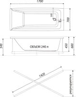 Акриловая ванна 1ACReal Тори 170x70 см, правая, пристенная, белая, с каркасом, с экраном