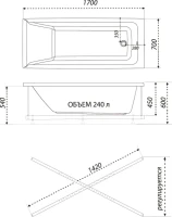 Акриловая ванна 1ACReal Тори 170x70 см, правая, пристенная, белая, с каркасом, с экраном