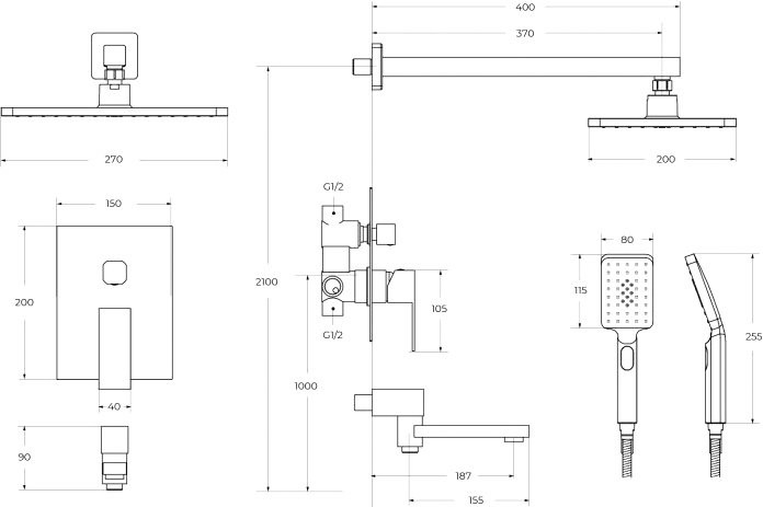 Душевой комплект Cezares Slider SLIDER-VDSET-01 С ВНУТРЕННЕЙ ЧАСТЬЮ, хром